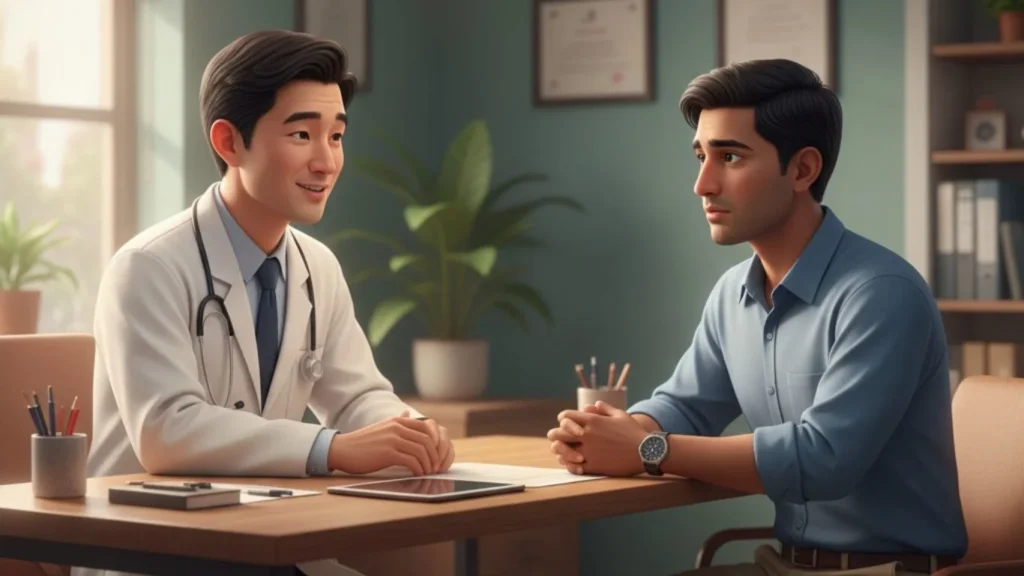 Experienced vasectomy doctor in Canberra discussing affordable vasectomy options and patient care during consultation.