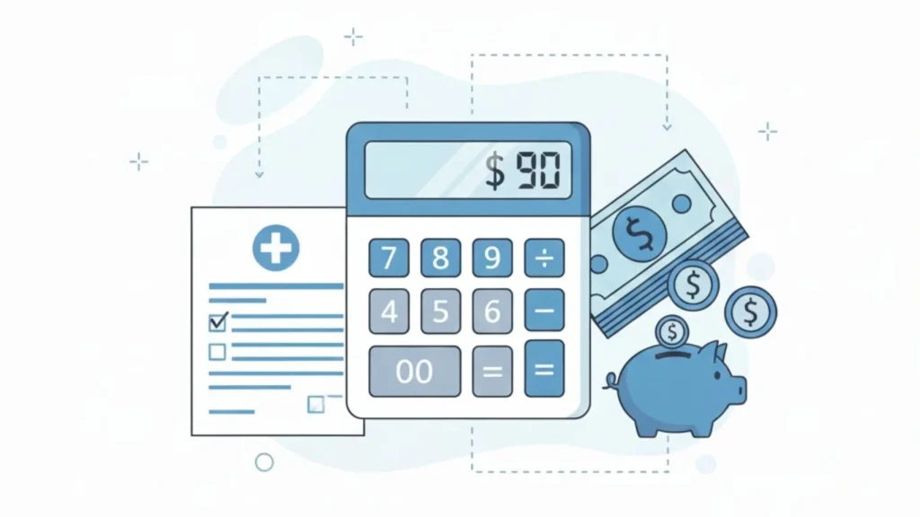 Visual of budgeting for affordable vasectomy costs in Canberra with a medical form and calculator.