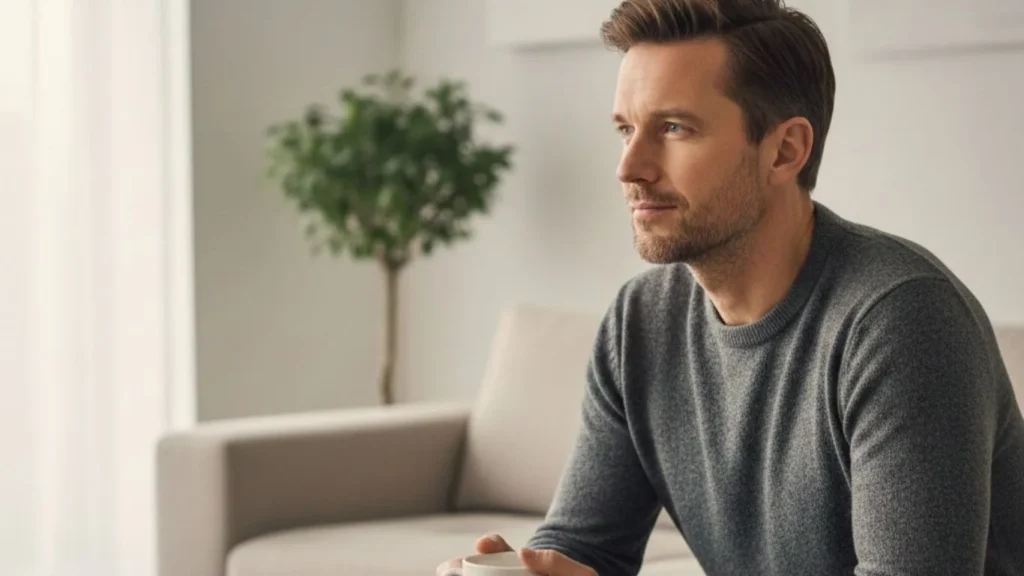 Thoughtful Man at Home About Vasectomy