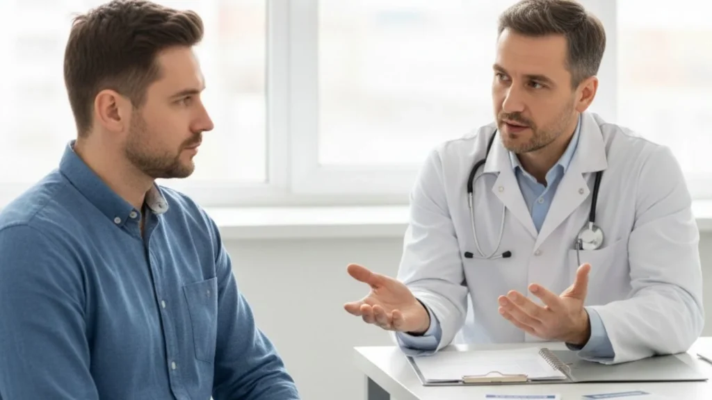 Doctor explaining post vasectomy complications and recovery steps