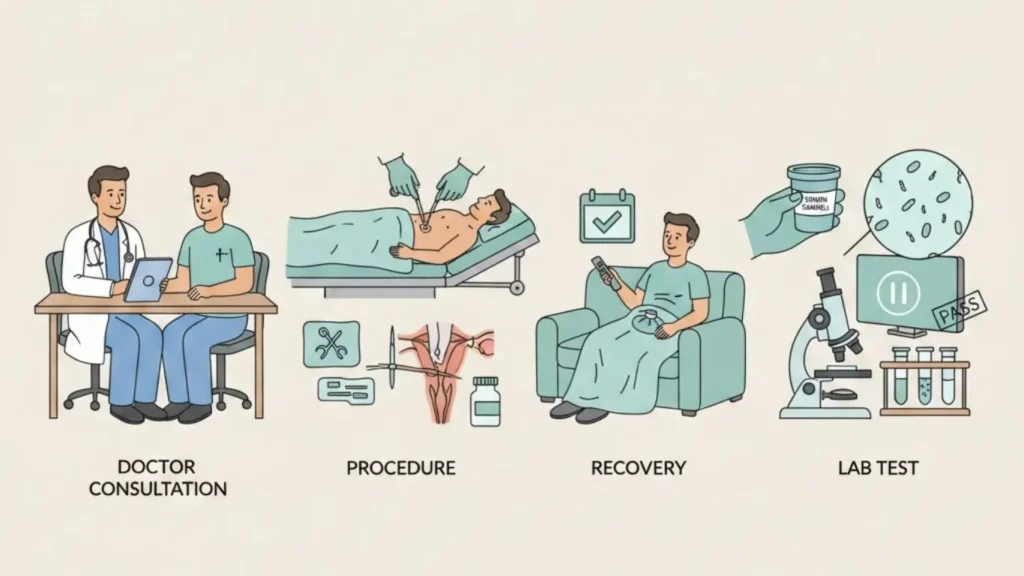 Vasectomy procedure steps explained from consultation to final semen test